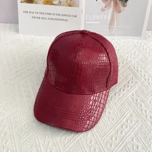 Crocodile Pattern Artificial Leather Baseball Cap Windproof Waterproof Hip Hop Hat Metallic Shiny Adjustable Strapback