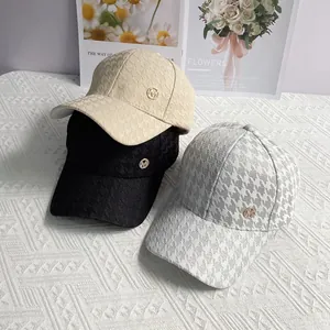 Houndstooth Polyester Baseball Cap Rhinestone Metal Letter M Decor Fashion Adjustable Sun Shade Hat For Women Daily Outdoor