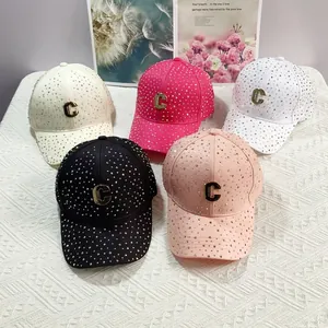 Berretto da Baseball di Lusso con Strass Donna Lettera C in Metallo Cristallo Scintillante Cappello da Sole Regolabile Casual da Esterno