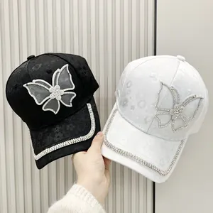 Women's Fashion Baseball Cap Rhinestone Butterfly Jacquard Floral Pattern Sun Hat Adjustable Curved Brim Stylish Hat For Outdoor Travel Casual Wear