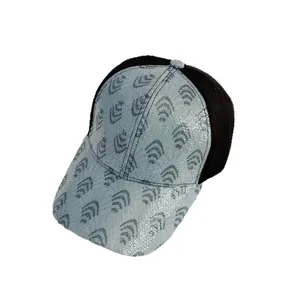 Women's breathable mesh sun hat with sequins and leopard print in denim blue finish