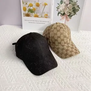 Fashionable ZD jacquard baseball caps with rhinestones in black and beige colors