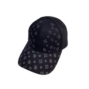 Casquette de baseball noire en coton avec imprimé chiffres blancs et motifs étoiles latéraux