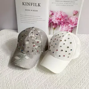 Women stylish lightweight baseball cap with colorful rhinestones and marble texture design