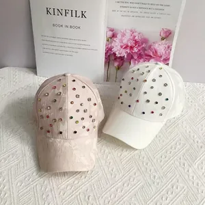 Women Fashion Rhinestone Baseball Cap Colorful Crystal Adjustable Sun Hat Breathable Lightweight Polyester Tongue Cap Outdoor