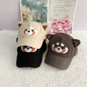 Casquettes de baseball mignonnes en laine d'agneau avec oreilles d'animaux et broderie