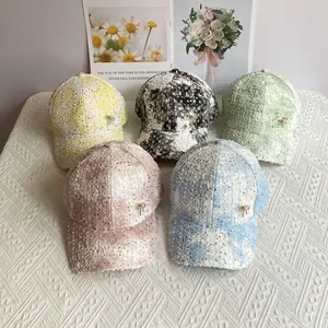 Women's Sequined Tweed Baseball Cap With Artificial Pearl Bowknot Adjustable Breathable Sun Hat Elegant Sparkling Fashion Accessories
