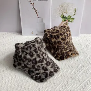 Luipaard baseballpetten met schattige kattenoren van pluche imitatiebont voor de winter