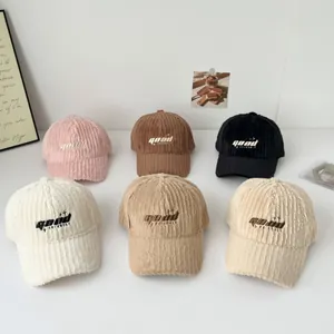 Women Warm Plush Baseball Cap Letter Embroidery Adjustable Winter Corduroy Texture Sun Hat For Outdoor Casual Fashion