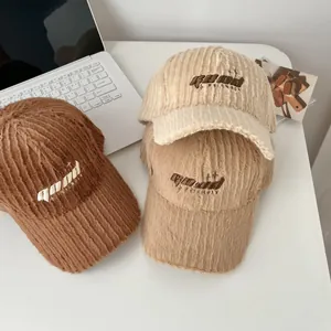 Winter corduroy baseball caps for women with GOOD embroidery in brown and beige tones