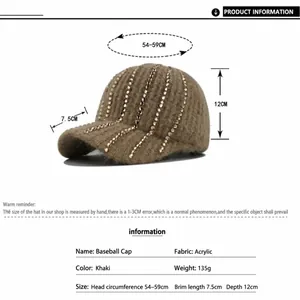 Tabella taglie per cappello baseball in maglia kaki con strass, circonferenza 54-59 cm