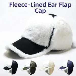 Detail of multi-color plush ear protection baseball caps for winter warmth