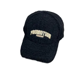 Winter plush baseball cap with PROMOTION embroidery and warm fleece fabric in black