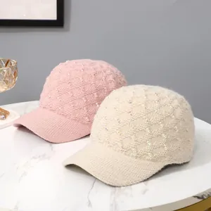 Women's Chic Knit Baseball Cap Rhinestone Geometric Pattern Warm Autumn Winter Adjustable Soft Acrylic Outdoor Fashion Hat