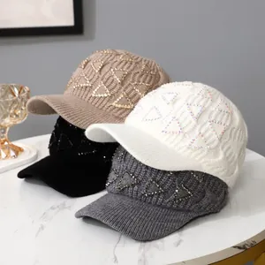Damen Strass Dreieck Gestrickte Baseballkappe Winter Warm Zopfmuster Schirmmütze Mode Outdoor Lässige Beanie Mit Krempe