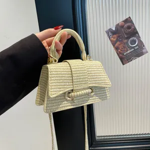 Women French Niche PU Leather Hourglass Handbag Woven Texture Small Square Bag Versatile Crossbody Shoulder Bag For Daily Use