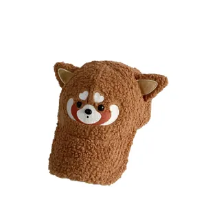 Casquette koala mignonne en peluche marron pour femme avec oreilles et broderie
