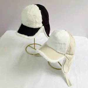 Winter Warm Trapper Hat For Men Women Windproof Faux Rabbit Fur Lined Ushanka Aviator Hat With Ear Flaps Outdoor Baseball Cap