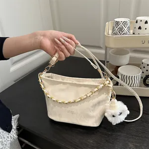 Fashion Women Shoulder Bag Pleated Marble Texture Synthetic Leather Tote With Chain Crossbody Handbag Monster Pendant Daily Purse
