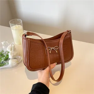 Damen Krokodilmuster PU Leder Achseltasche Mode Schleife Baguette Schultertasche Casual Urban Handtasche Vielseitig Taschen