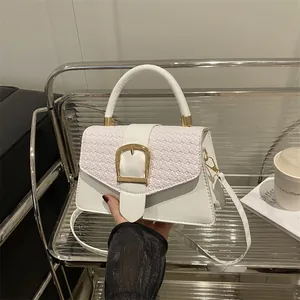 Γυναικεία Τσάντα Crossbody από Δέρμα PU με Υφαντό Πτερύγιο Χρυσή Πόρπη Μικρή Τετράγωνη Τσάντα Χειρός Μόδα Καθημερινή