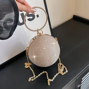 Sac de Soirée Sphère pour Femmes Pochette à Paillettes Brillantes Poignée Anneau Strass Sac à Main Sphère Bandoulière Chaîne