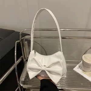 Sac Sous le Bras Mode Femme en Cuir PU Avec Grand Nœud Sac à Épaule Couleur Unie Sac à Main Décontracté Tendance Femme