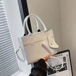 Women Fashion PU Leather Square Shoulder Bag With Mini Pouch Solid Color Crossbody Tote Bag For Daily Streetwear Casual Handbag