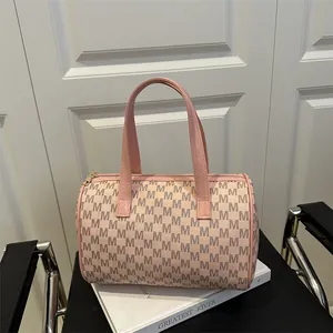 Sac Boston rose avec motif monogramme et design vintage rétro chic pour femme