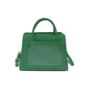 Borsa a mano verde minimalista con finestra in PVC trasparente e finiture dorate