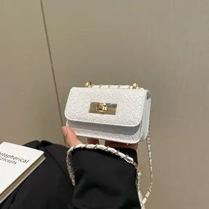 Μίνι Υφαντή Τσάντα Crossbody από Δέρμα PU για Γυναίκες Πολυτελής Μεταλλική Αλυσίδα Θήκη για Κραγιόν Μικρή Τετράγωνη Τσάντα με Καπάκι