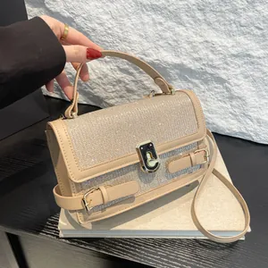 Women Fashion Glitter Sequins Small Square Crossbody Bag Elegant PU Leather Handbag With Metal Lock Daily Party Shoulder Bag