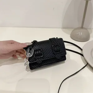 Modern carbon fiber texture mini crossbody bag with transparent chain and dual straps