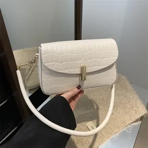 Retro Krokodilmuster PU Leder Umhängetasche Damen Gold Metallschloss Unterarm Tasche Mode Kleine Quadratische Handtasche