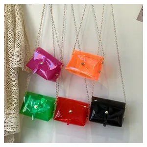 Cinq sacs en gelée transparents en PVC de couleur avec bandoulières en chaîne dorée