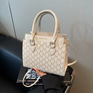 Women Fashion Letter Print Monogram Tote Bag PU Leather Handbag Adjustable Strap Shoulder Crossbody Bag For Daily Office