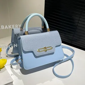 Vintage Patchwork PU Leather Small Square Bag For Women With Metal Lock 2025 Spring Fashion Crossbody Shoulder Bag Daily Use
