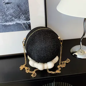 Women Rhinestone Ball Evening Bag Glitter Sphere Clutch With Metal Chain Strap Fashion Party Banquet Round Purse