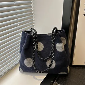 Women Polka Dot Knitted Tote Bag Fashion Large Capacity Handbag With Woven Handle Casual Shoulder Bag For Daily Shopping
