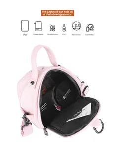 Litchi pattern PU mini backpack detail showing interior storage and compact capacity