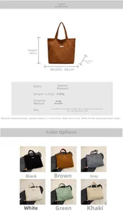 Dimensioni dettagliate della borsa tote in velluto marrone larga 46 cm e alta 39 cm