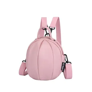 Pink basketball shaped mini backpack in lychee texture PU leather for women