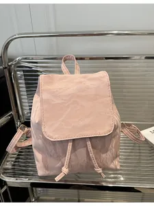 Zaino Mini da Donna in Pelle PU Increspata Vintage Coulisse Pattina Borsa a Tracolla Casual Moda Daypack Leggero