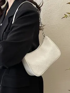 Women Stylish Armpit Bag Twill Texture Chain Shoulder Bag Minimalist Hobo Handbag For Daily Commuting Fashion Small Square Bag