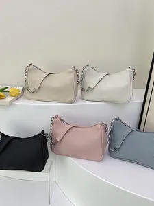 French style woven crossbody underarm bags in five colors with silver chain straps