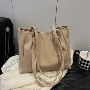 Grand Sac Fourre-tout en PU Pour Femmes 2025 Nouveau Mode Texture Rayée Sac à Bandoulière Quotidien Décontracté Bureau Navette