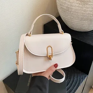Women Fashion PU Leather Crossbody Bag Elegant Retro Square Shoulder Bag With Gold Metal Lock Handle Handbag Gift
