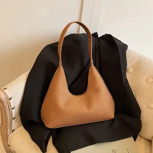 Women Minimalist Woven Texture Hobo Bag PU Leather Fashion Large Capacity Underarm Shoulder Bag Casual Commuter Handbag