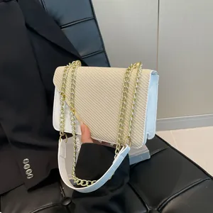 Women PU Leather Crossbody Bag Small Square Shoulder Bag With Gold Chain Strap Metal Bar Decoration For Daily Fashion