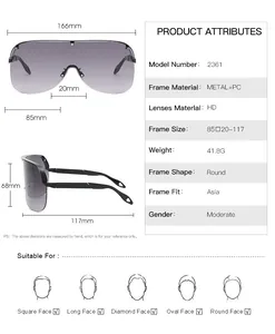 Tableau des tailles détaillé pour lunettes de soleil oversize avec dimensions du cadre
